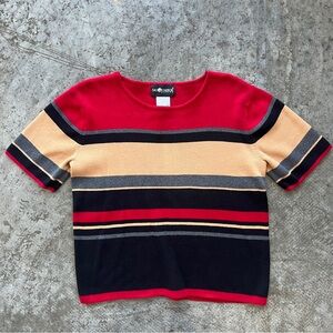 Sag Harbor Petite Red Short Sleeve Striped Top Women’s PL